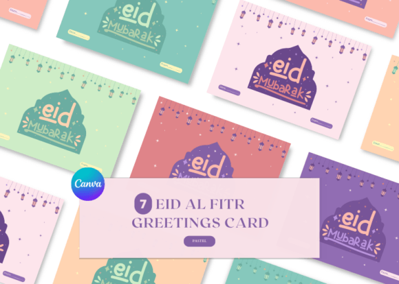 Eid Al Fitr Pastel Greeting Card: Graphics & Print Templates